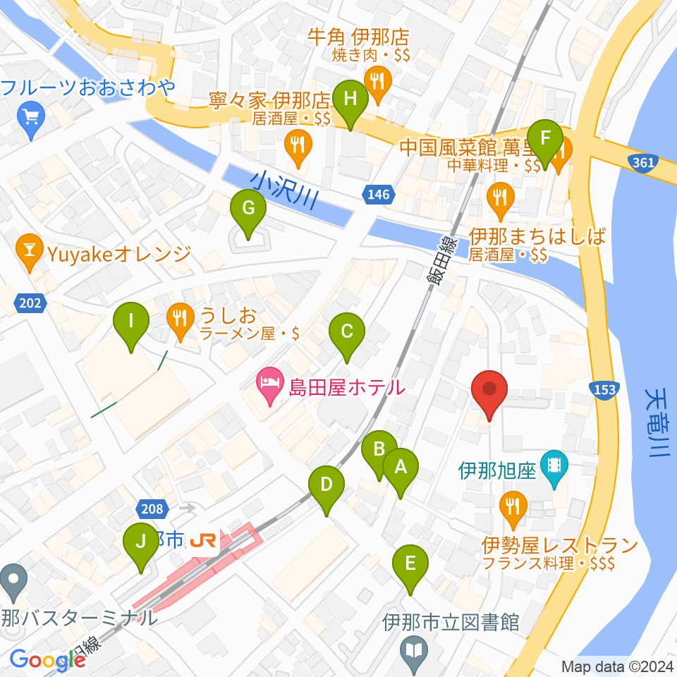 伊那楽器レンタルスタジオ周辺の駐車場・コインパーキング一覧地図