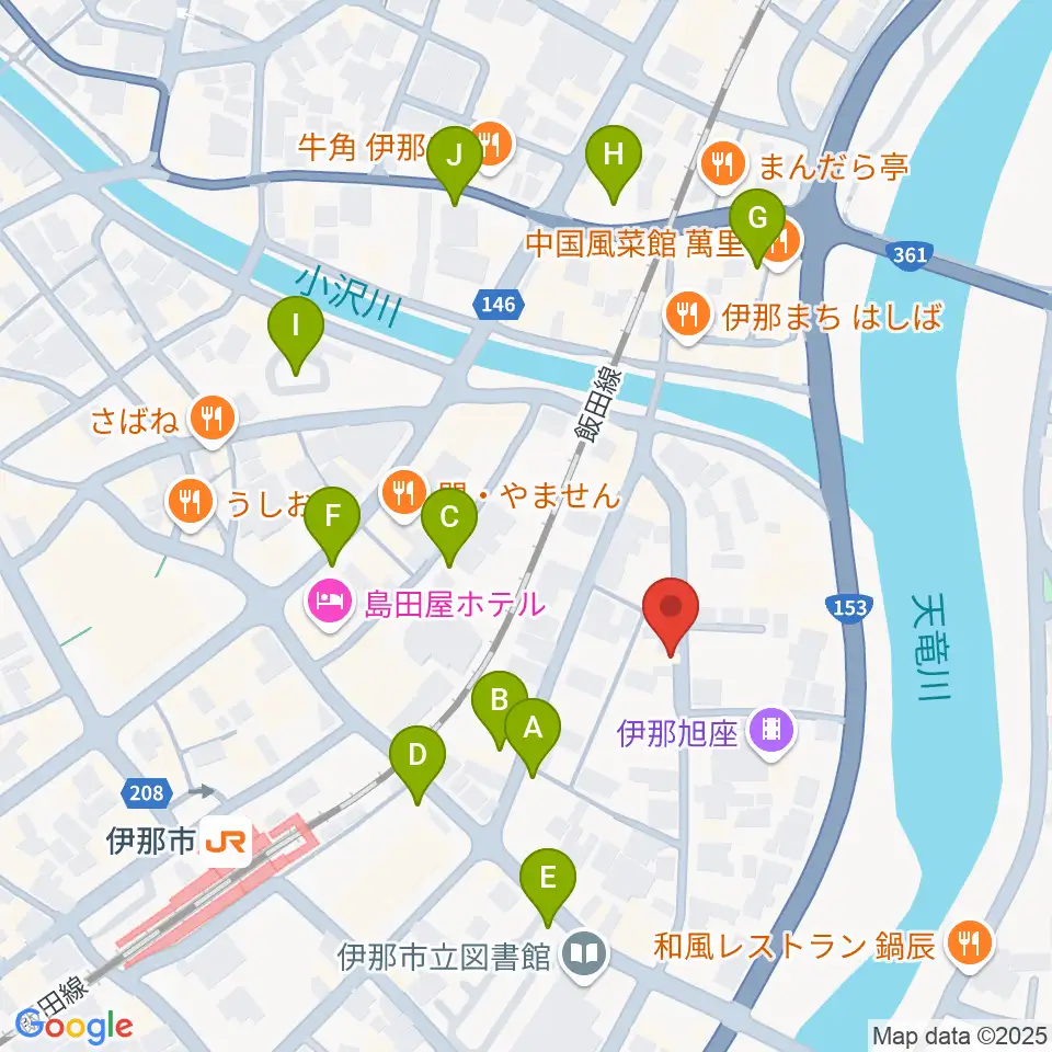 伊那楽器レンタルスタジオ周辺の駐車場・コインパーキング一覧地図