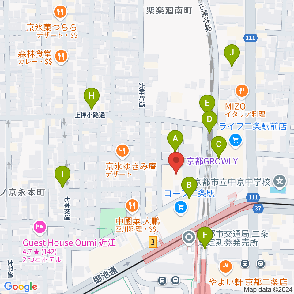 京都GROWLY周辺の駐車場・コインパーキング一覧地図