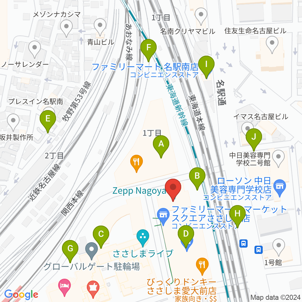 Zepp名古屋周辺の駐車場・コインパーキング一覧地図