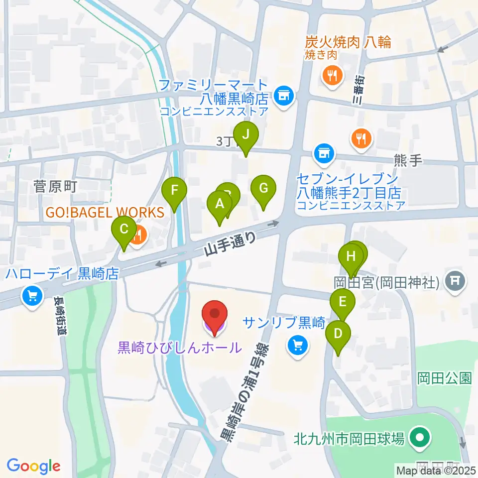 黒崎ひびしんホール周辺の駐車場・コインパーキング一覧地図