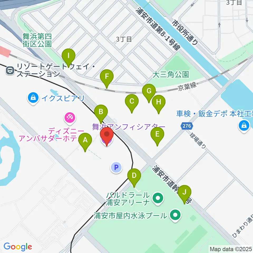 舞浜アンフィシアター周辺の駐車場・コインパーキング一覧地図