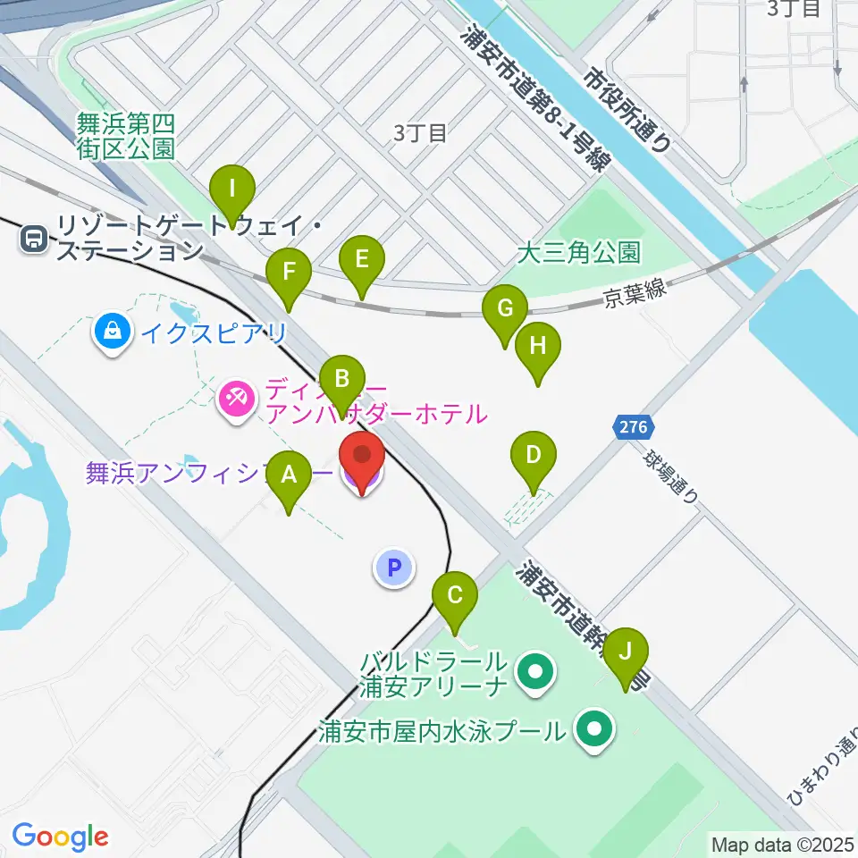 舞浜アンフィシアター周辺の駐車場・コインパーキング一覧地図