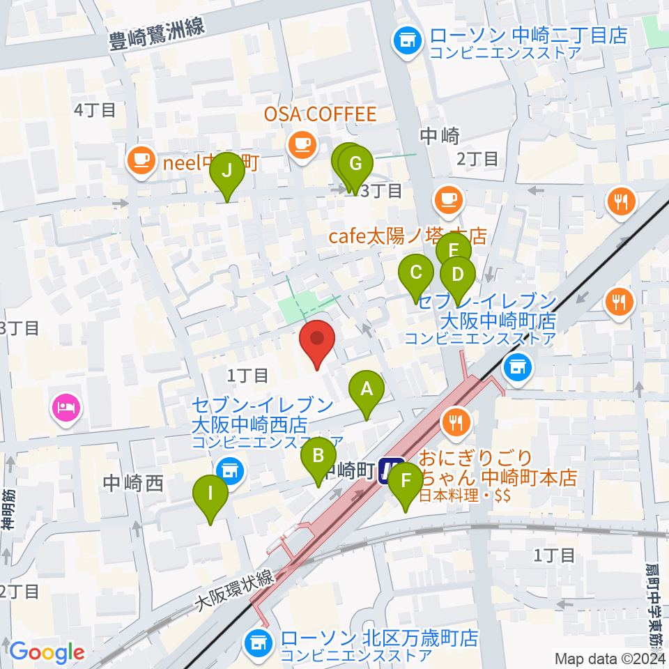 中崎町ホール周辺の駐車場・コインパーキング一覧地図