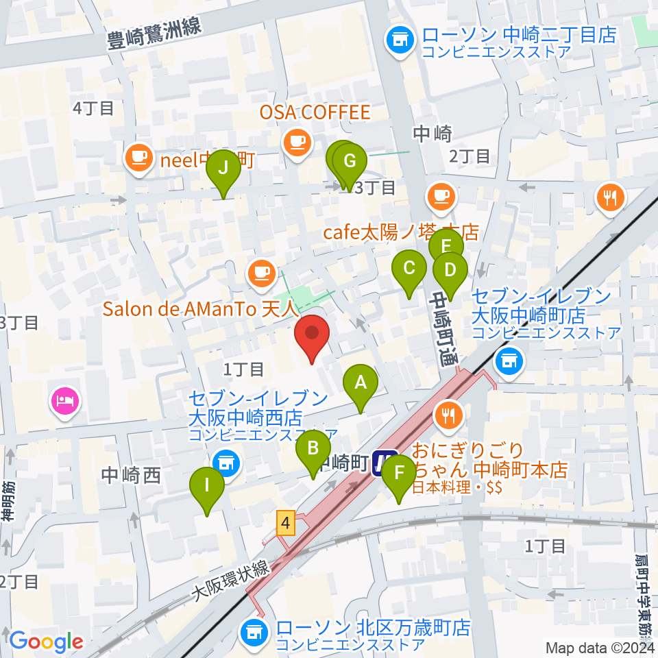 中崎町ホール周辺の駐車場・コインパーキング一覧地図