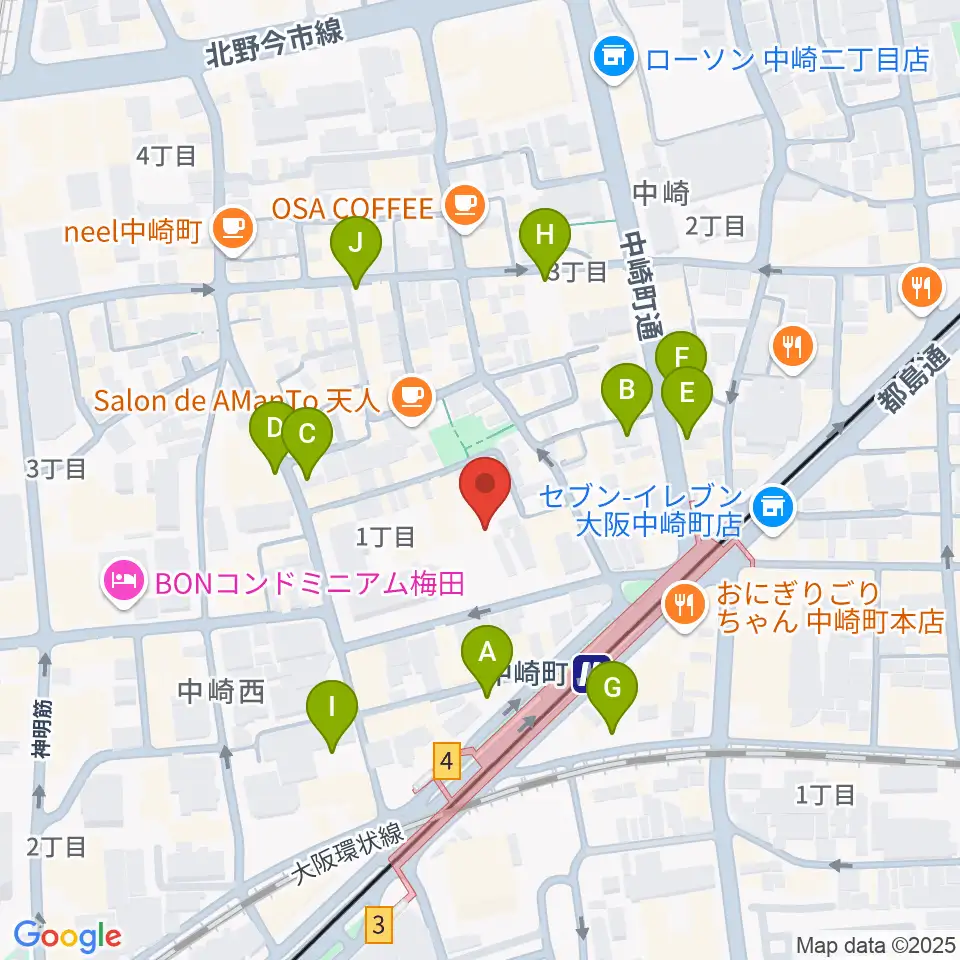 中崎町ホール周辺の駐車場・コインパーキング一覧地図