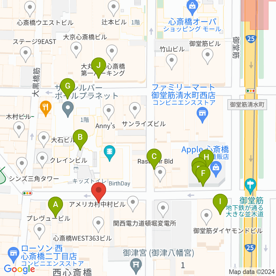 心斎橋パンゲア周辺の駐車場・コインパーキング一覧地図