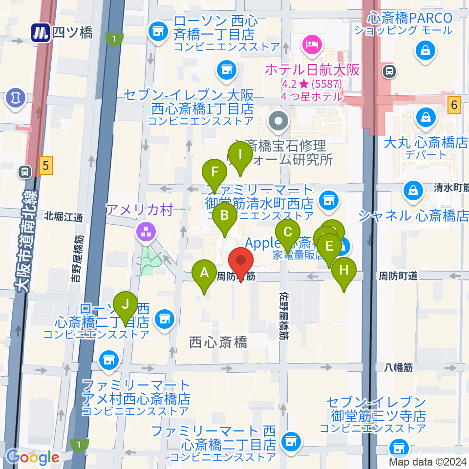 心斎橋パンゲア周辺の駐車場・コインパーキング一覧地図