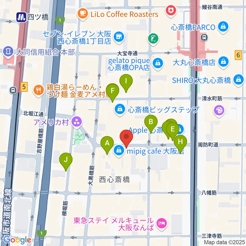 心斎橋パンゲア周辺の駐車場・コインパーキング一覧地図