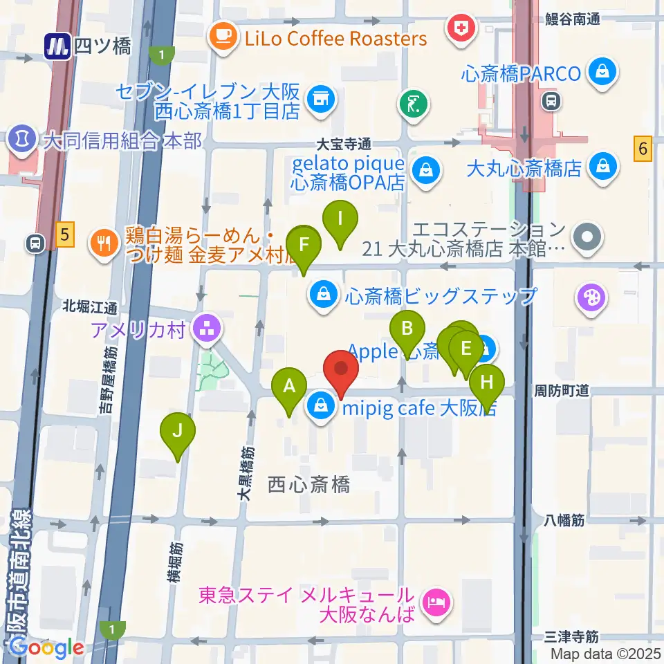 心斎橋パンゲア周辺の駐車場・コインパーキング一覧地図