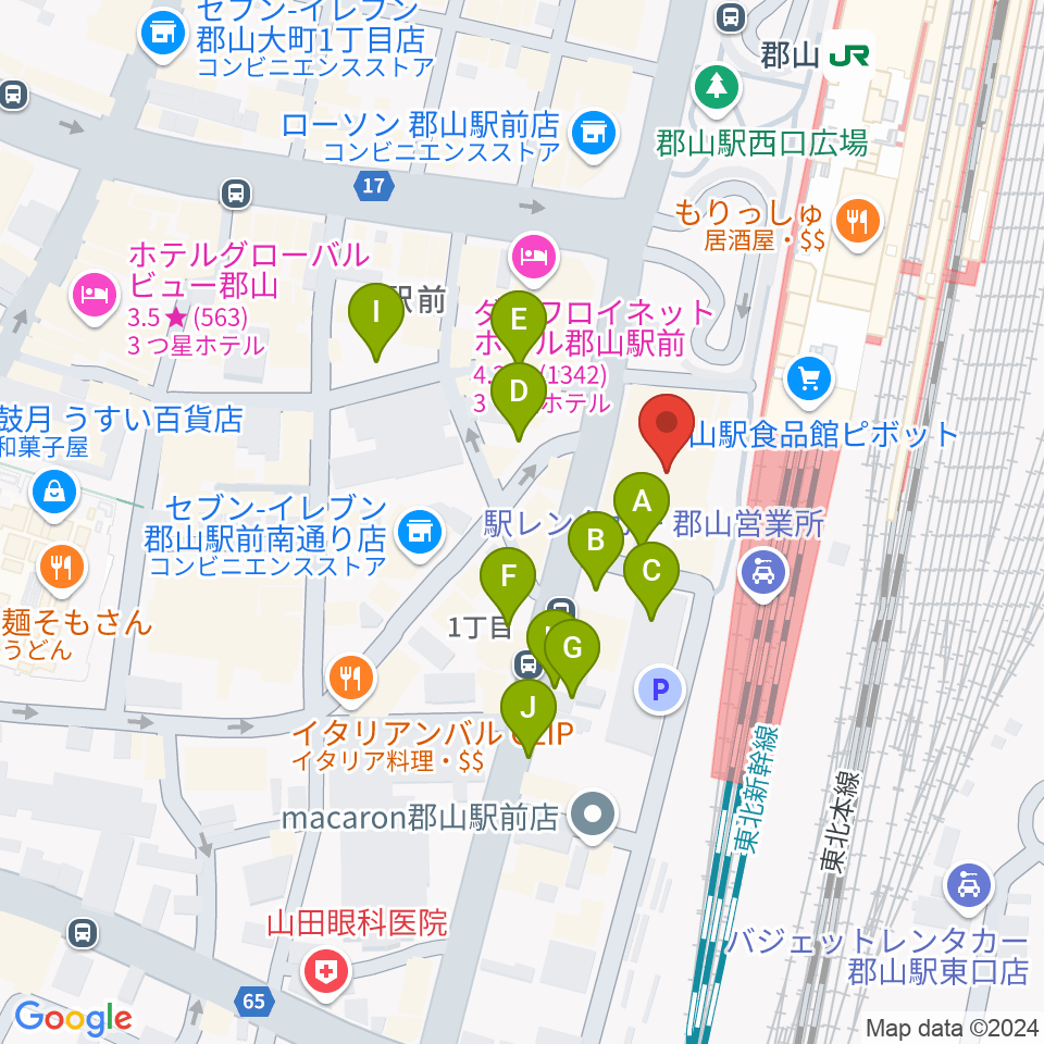 島村楽器 郡山アティ店周辺の駐車場・コインパーキング一覧地図