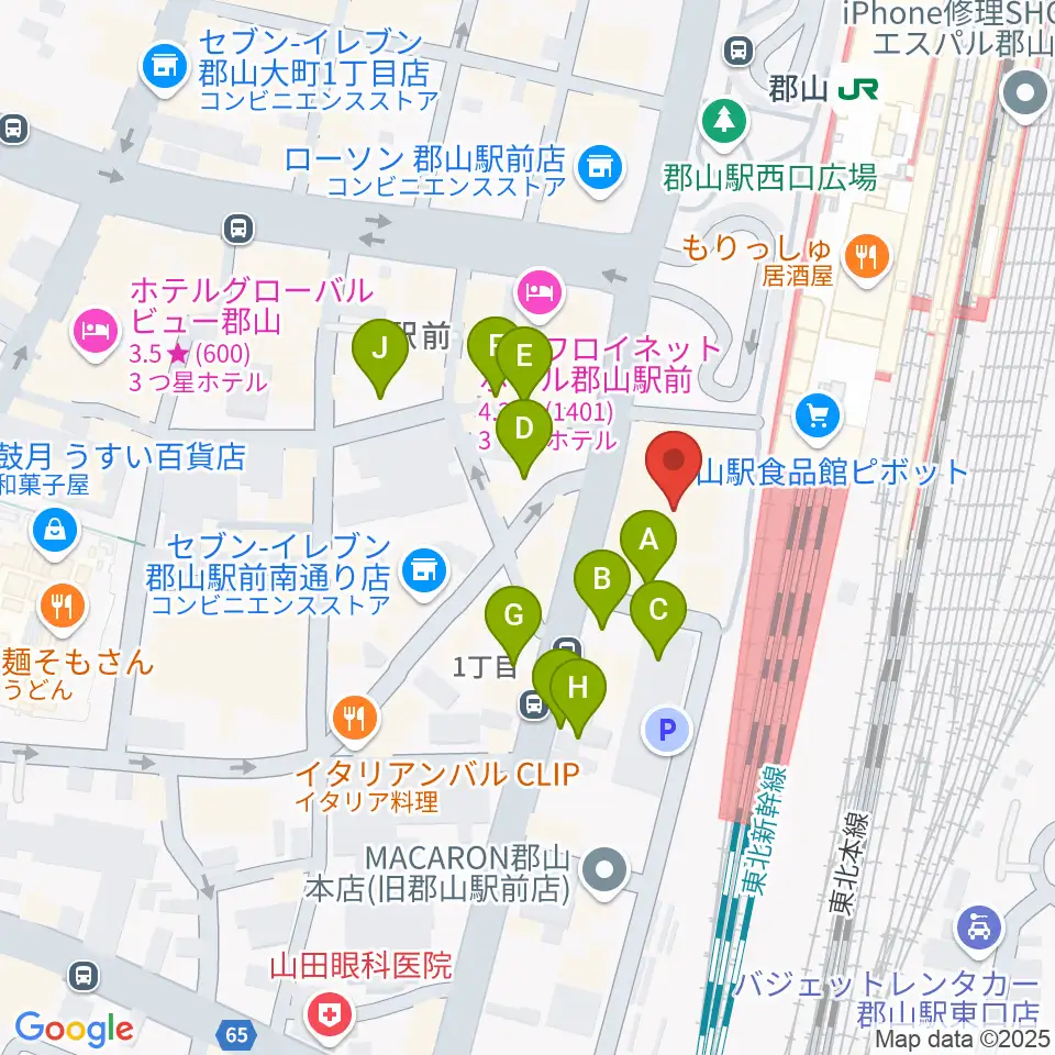島村楽器 郡山アティ店周辺の駐車場・コインパーキング一覧地図