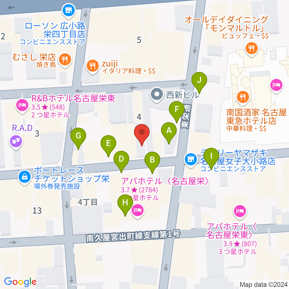 栄Party'z周辺の駐車場・コインパーキング一覧地図