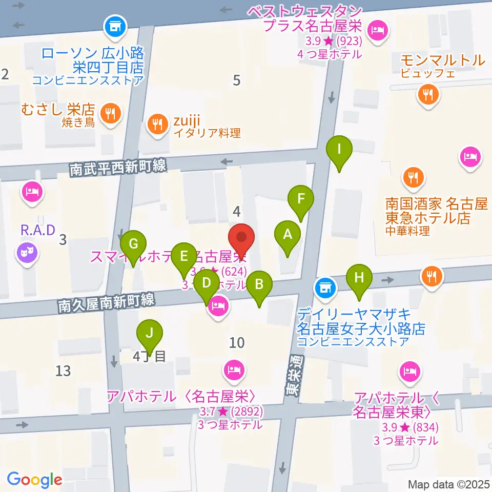 栄Party'z周辺の駐車場・コインパーキング一覧地図