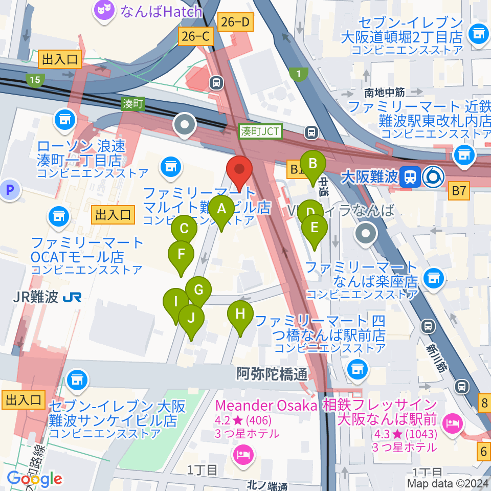 難波Mele周辺の駐車場・コインパーキング一覧地図