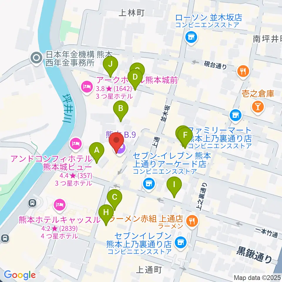 熊本B.9周辺の駐車場・コインパーキング一覧地図