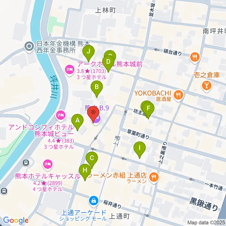 熊本B.9周辺の駐車場・コインパーキング一覧地図