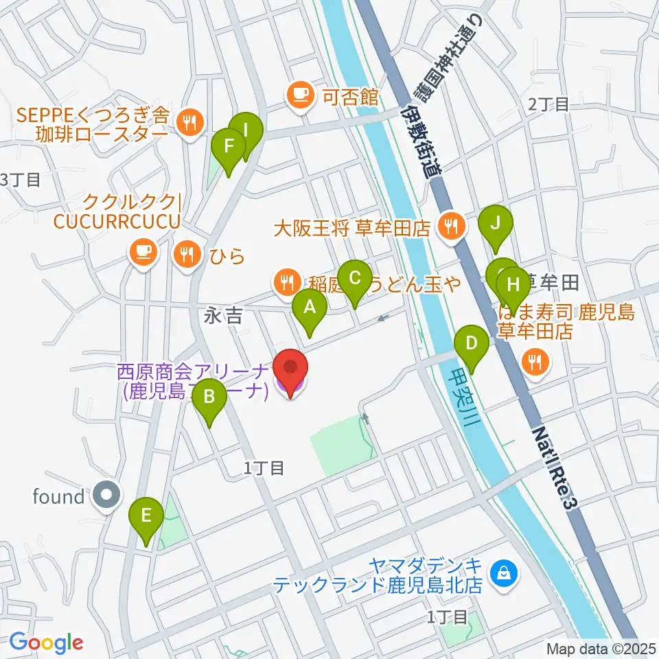 西原商会アリーナ周辺の駐車場・コインパーキング一覧地図