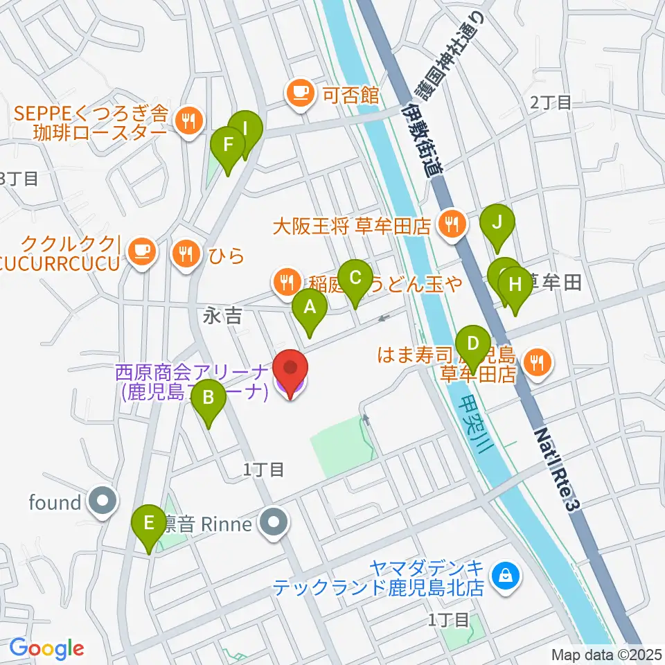 西原商会アリーナ周辺の駐車場・コインパーキング一覧地図