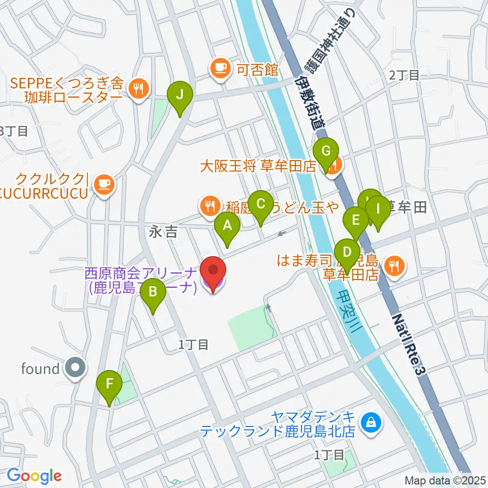 西原商会アリーナ周辺の駐車場・コインパーキング一覧地図
