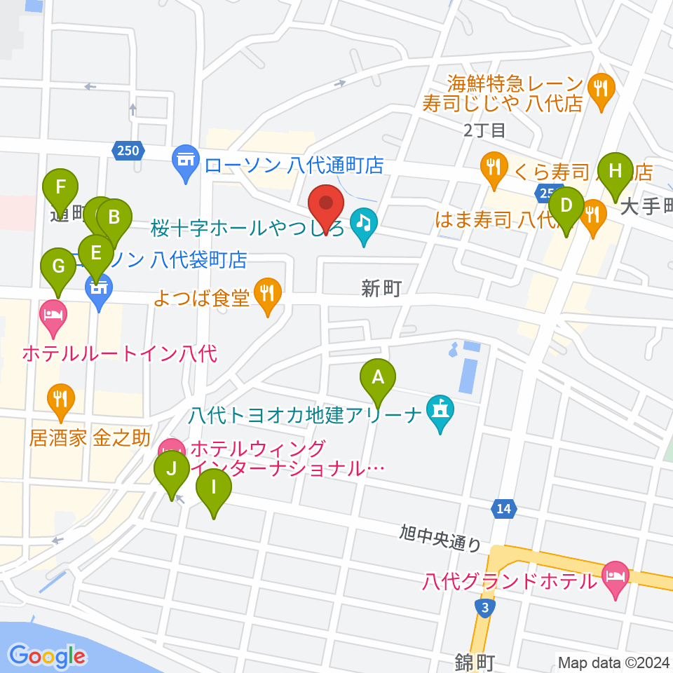 桜十字ホールやつしろ周辺の駐車場・コインパーキング一覧地図