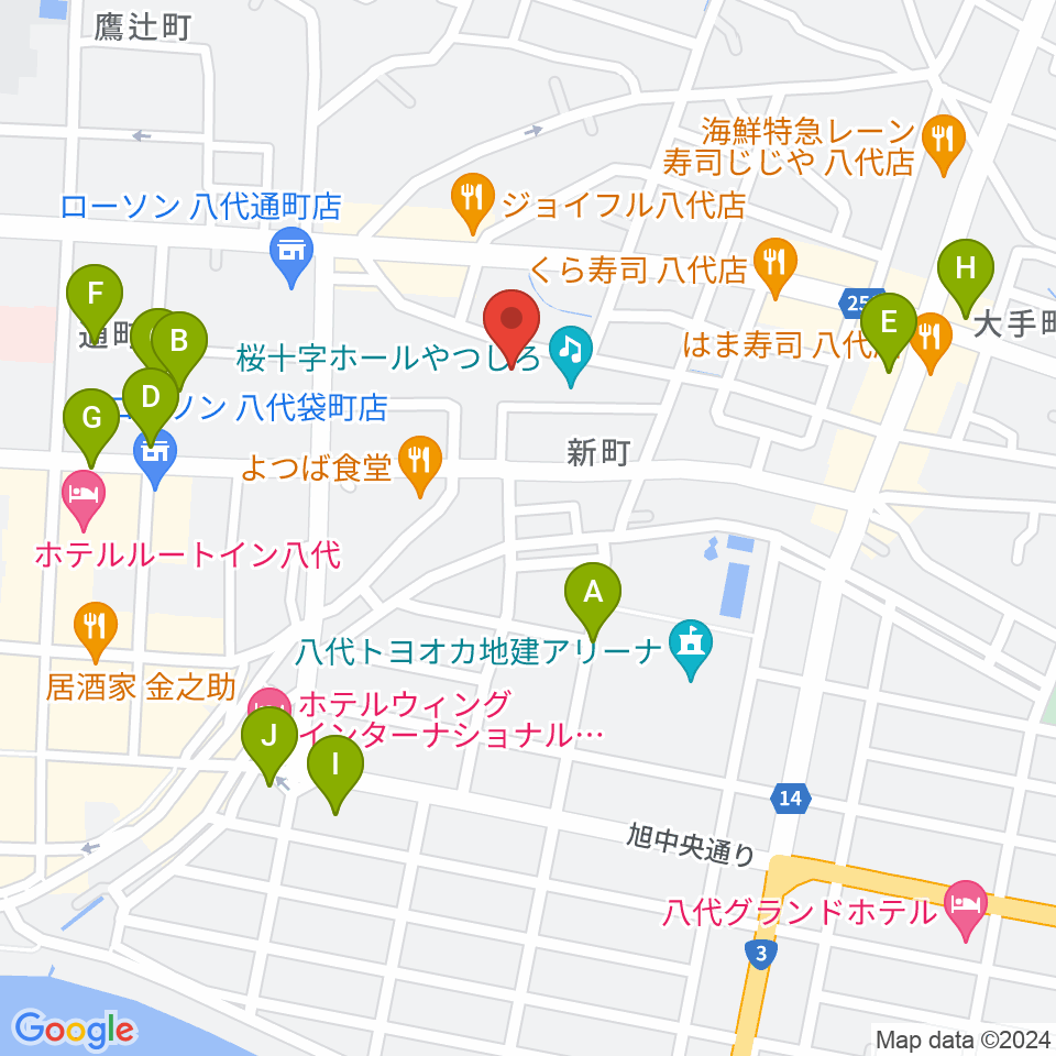 桜十字ホールやつしろ周辺の駐車場・コインパーキング一覧地図