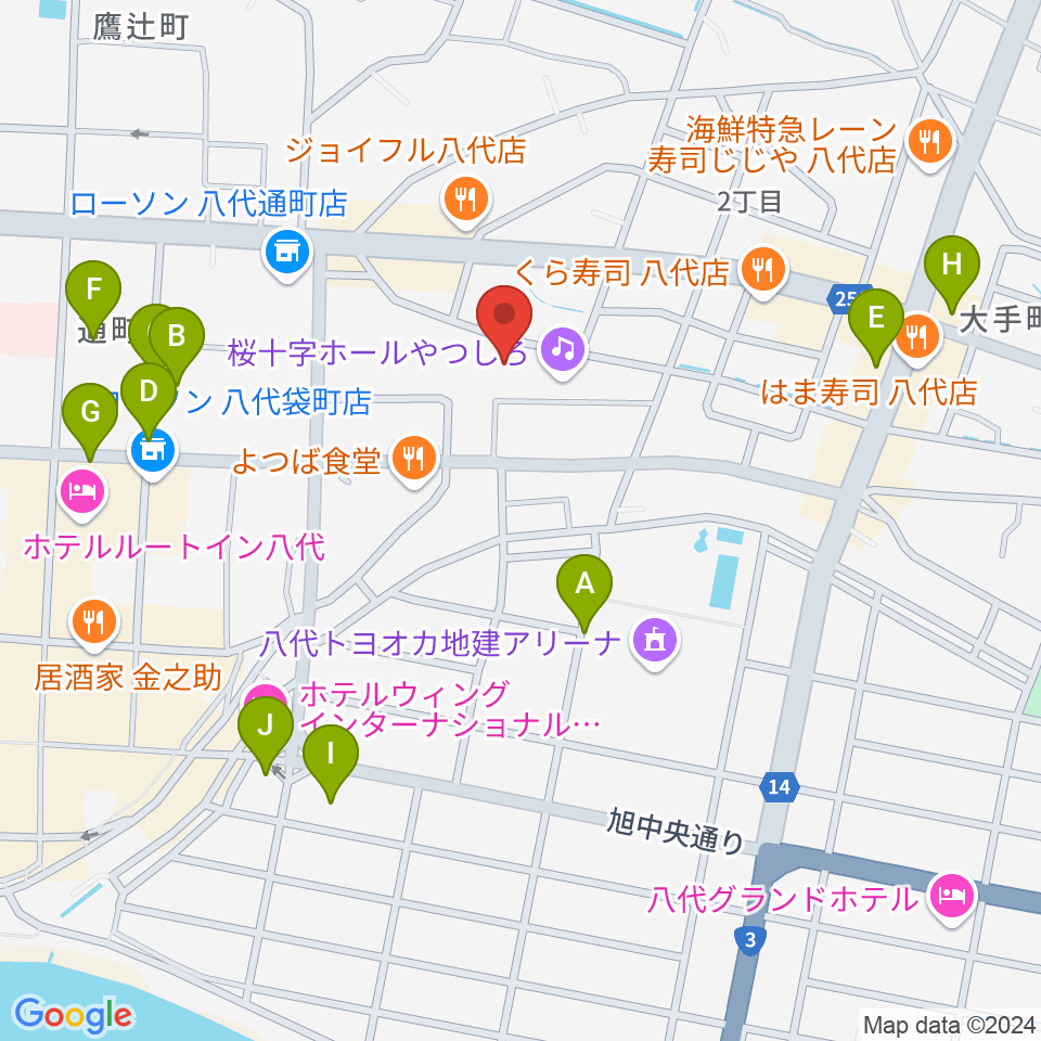 桜十字ホールやつしろ周辺の駐車場・コインパーキング一覧地図