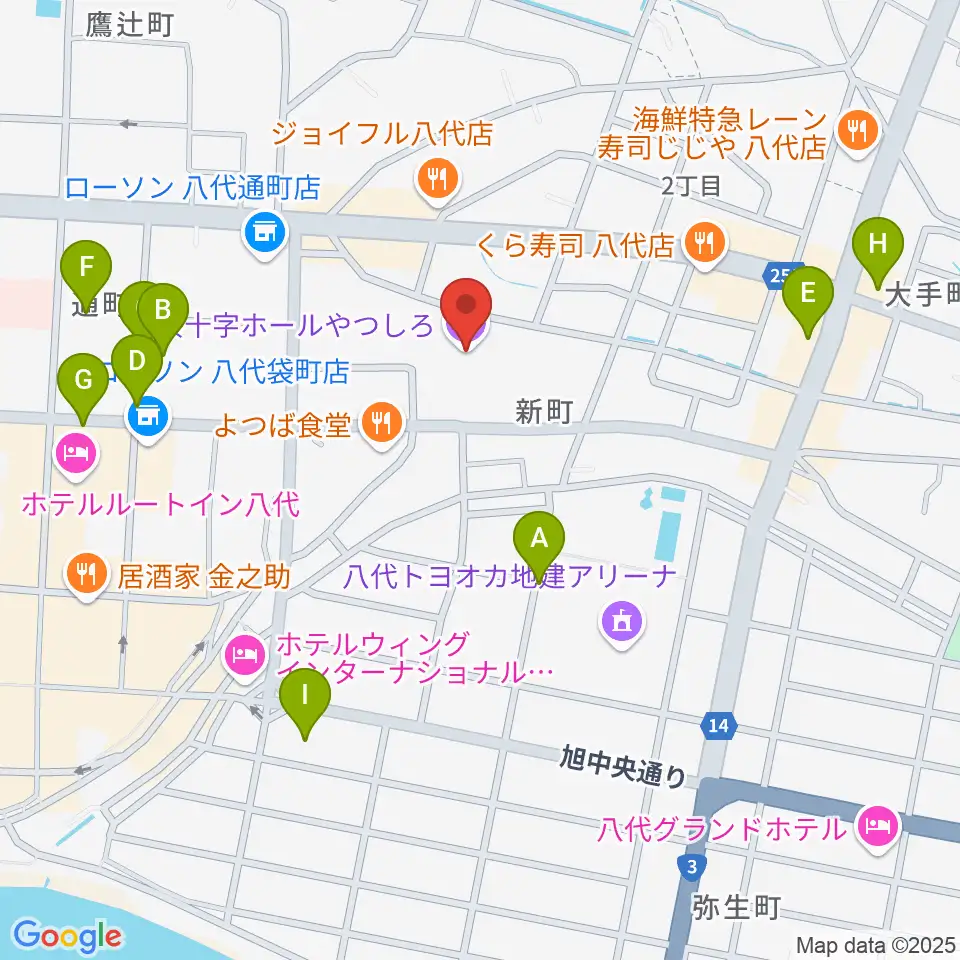 桜十字ホールやつしろ周辺の駐車場・コインパーキング一覧地図