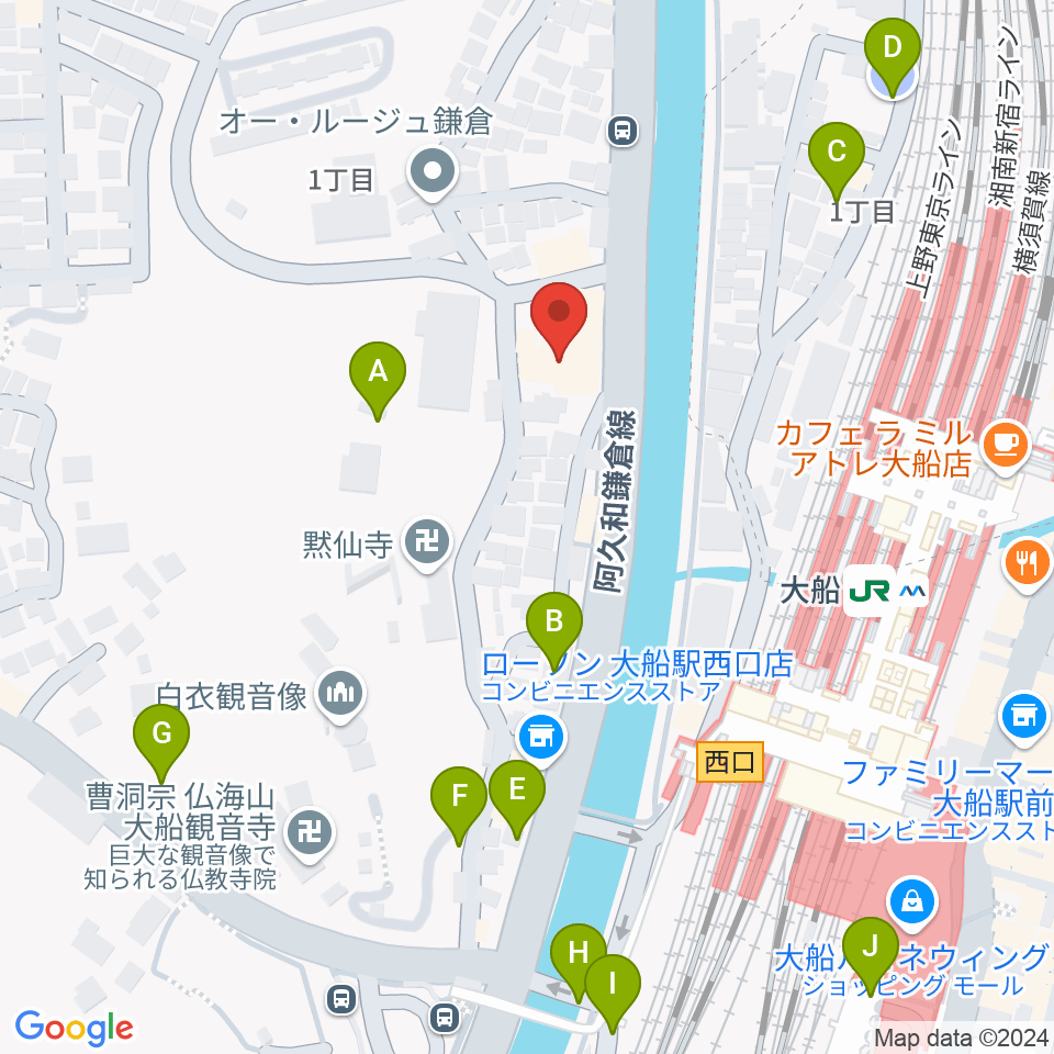 ピアノ百貨大船店周辺の駐車場・コインパーキング一覧地図