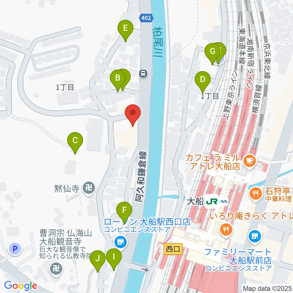 ピアノ百貨大船店周辺の駐車場・コインパーキング一覧地図