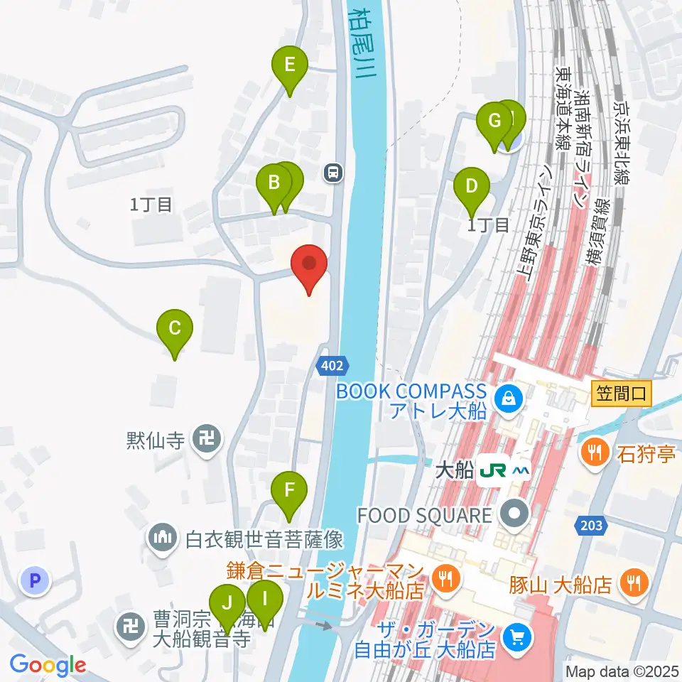 ピアノ百貨大船店周辺の駐車場・コインパーキング一覧地図
