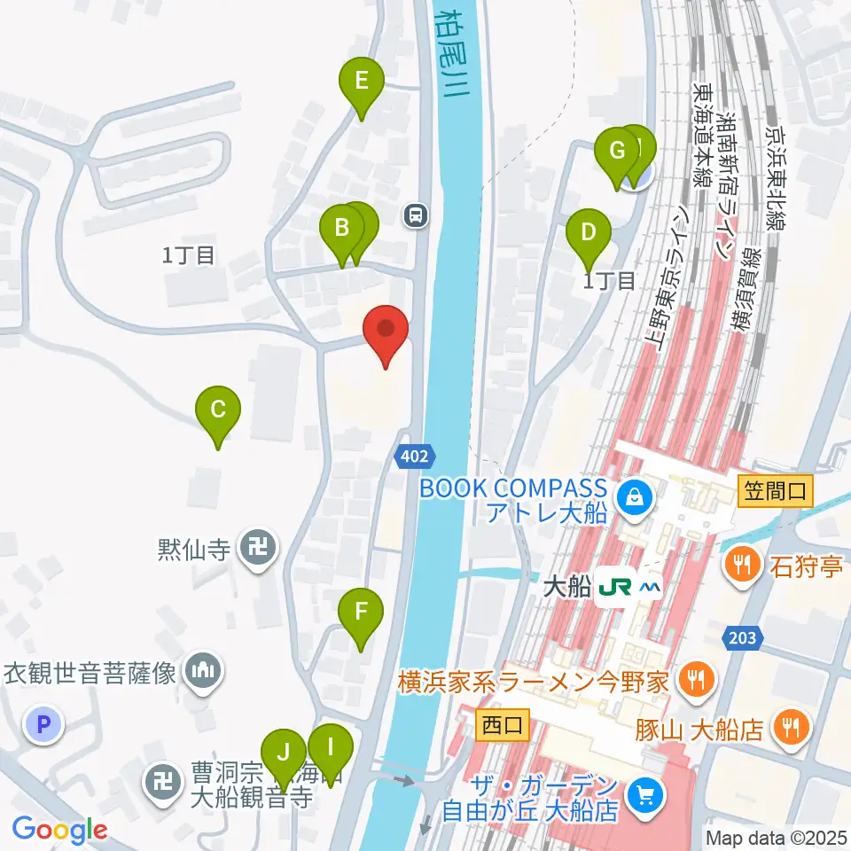 ピアノ百貨大船店周辺の駐車場・コインパーキング一覧地図