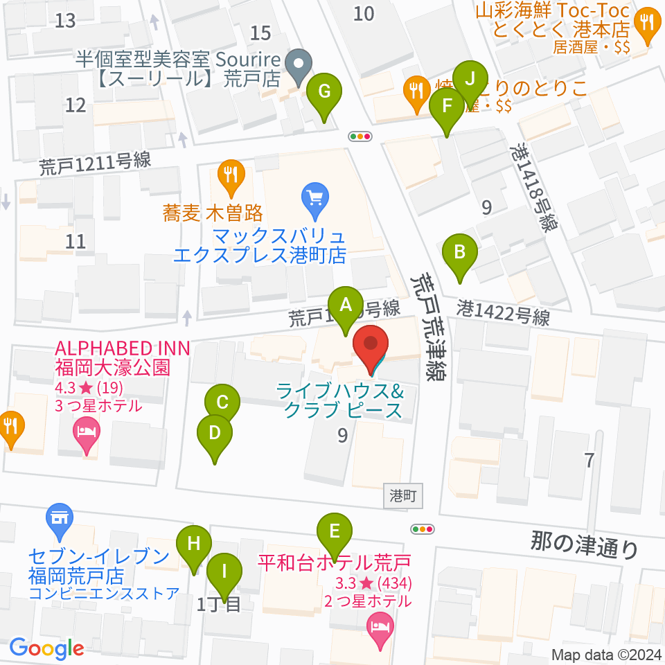 福岡PEACE周辺の駐車場・コインパーキング一覧地図