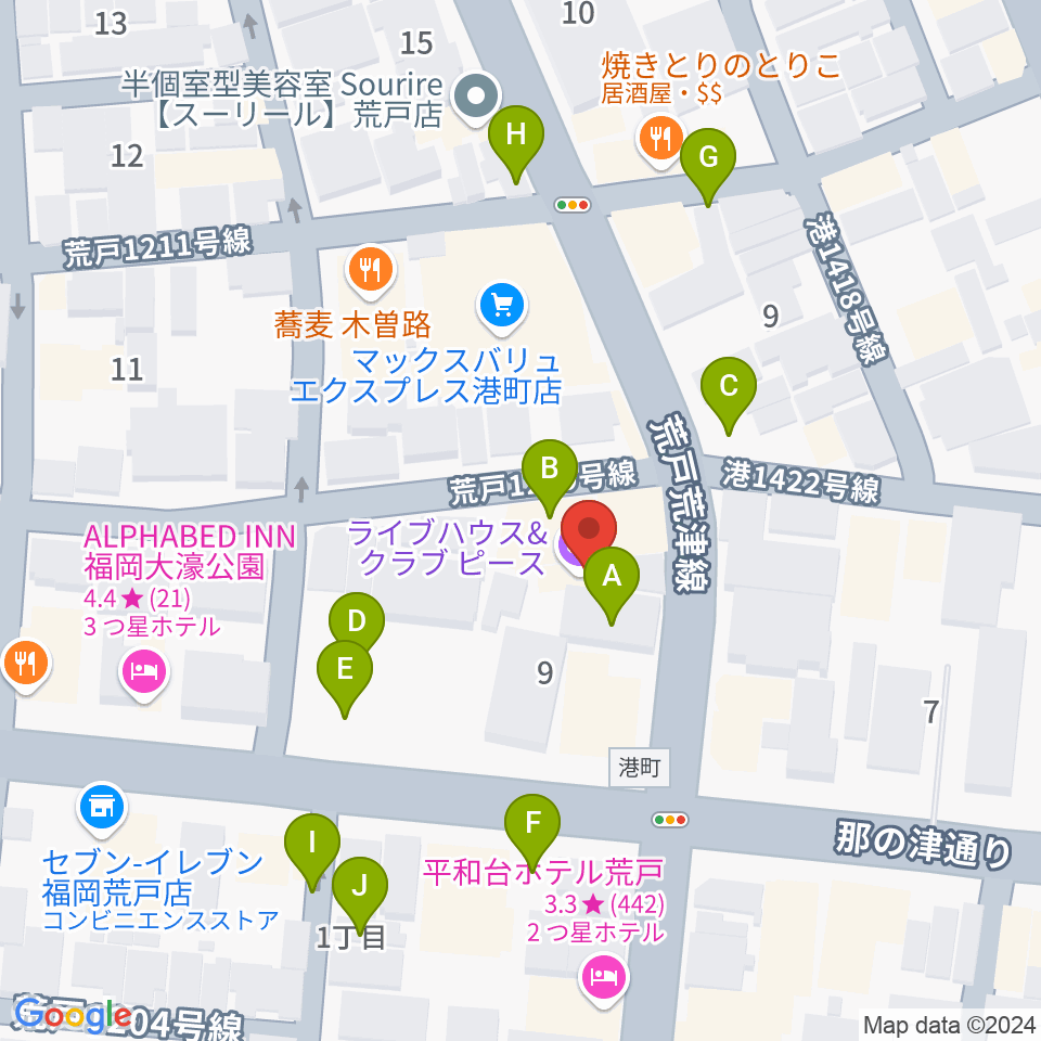 福岡PEACE周辺の駐車場・コインパーキング一覧地図