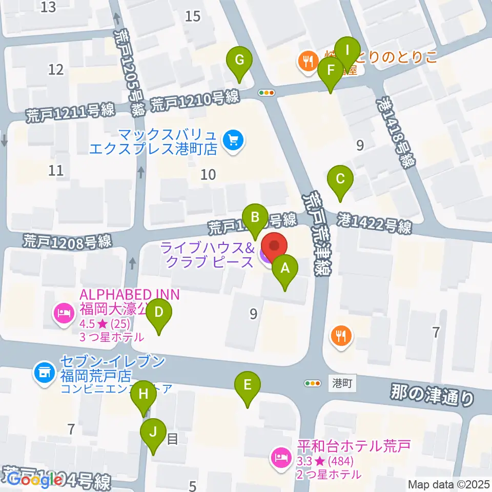 福岡PEACE周辺の駐車場・コインパーキング一覧地図
