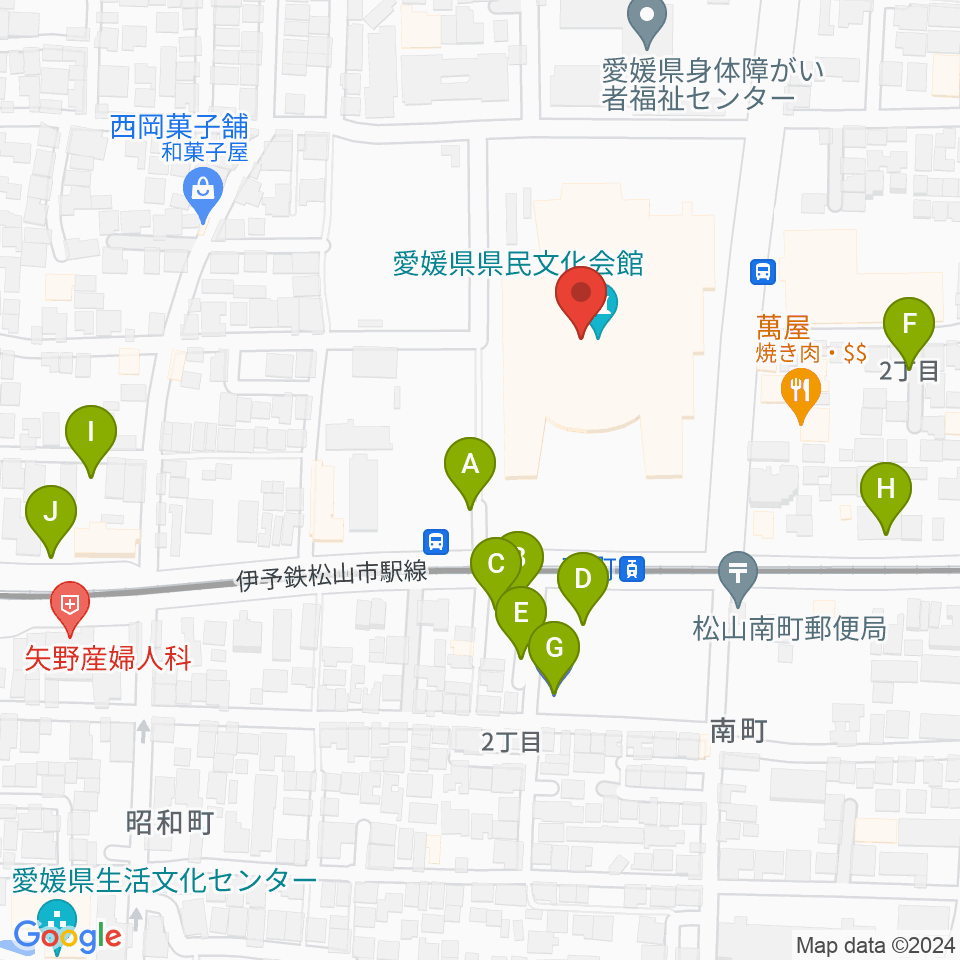 愛媛県県民文化会館周辺の駐車場・コインパーキング一覧地図