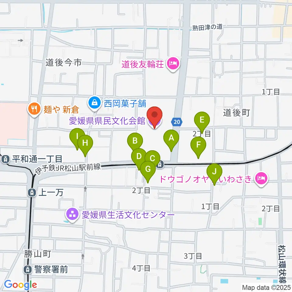 愛媛県県民文化会館周辺の駐車場・コインパーキング一覧地図