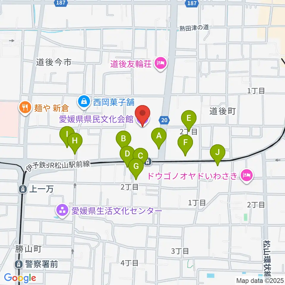 愛媛県県民文化会館周辺の駐車場・コインパーキング一覧地図