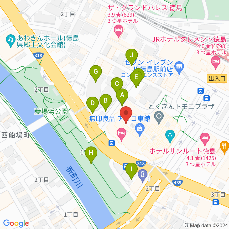 徳島市シビックセンター周辺の駐車場・コインパーキング一覧地図