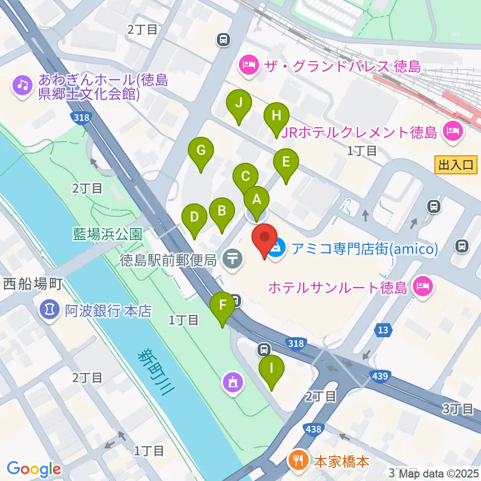 徳島市シビックセンター周辺の駐車場・コインパーキング一覧地図