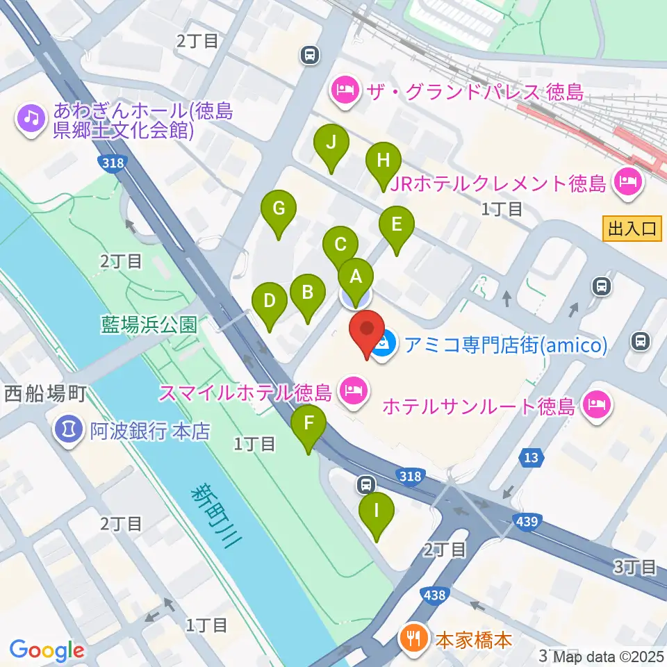 徳島市シビックセンター周辺の駐車場・コインパーキング一覧地図