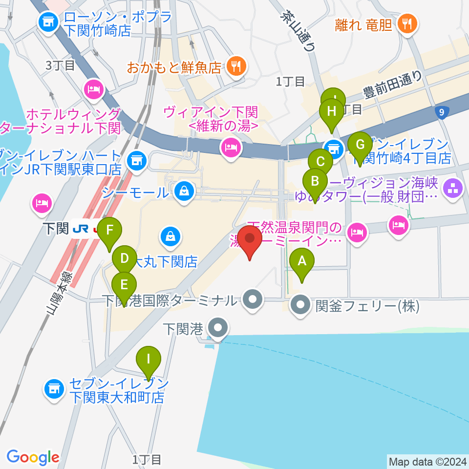 下関市民会館周辺の駐車場・コインパーキング一覧地図