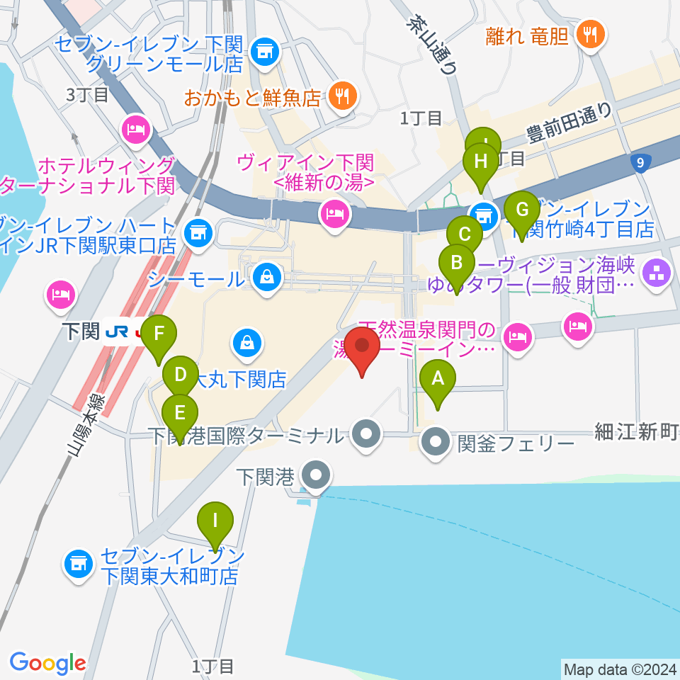 下関市民会館周辺の駐車場・コインパーキング一覧地図