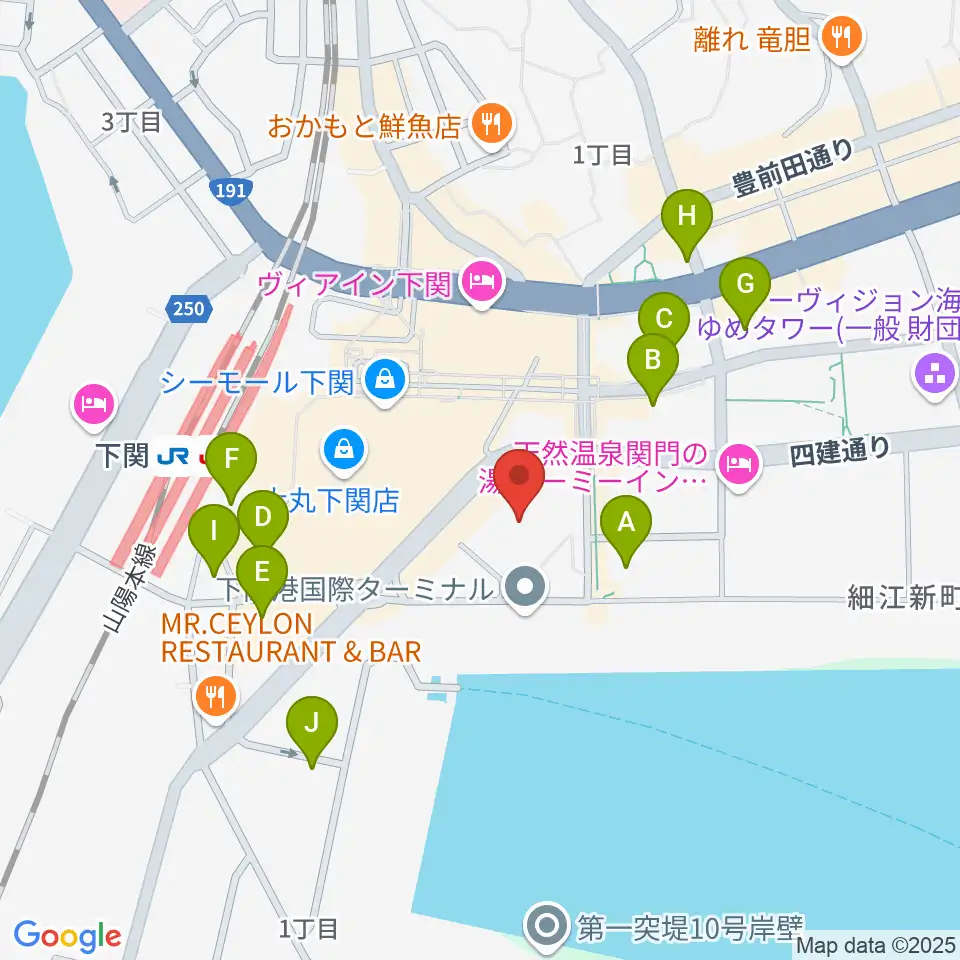 下関市民会館周辺の駐車場・コインパーキング一覧地図