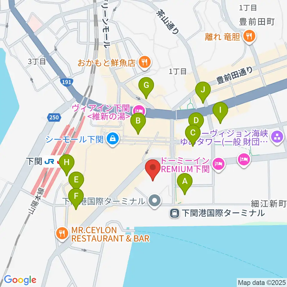 下関市民会館周辺の駐車場・コインパーキング一覧地図