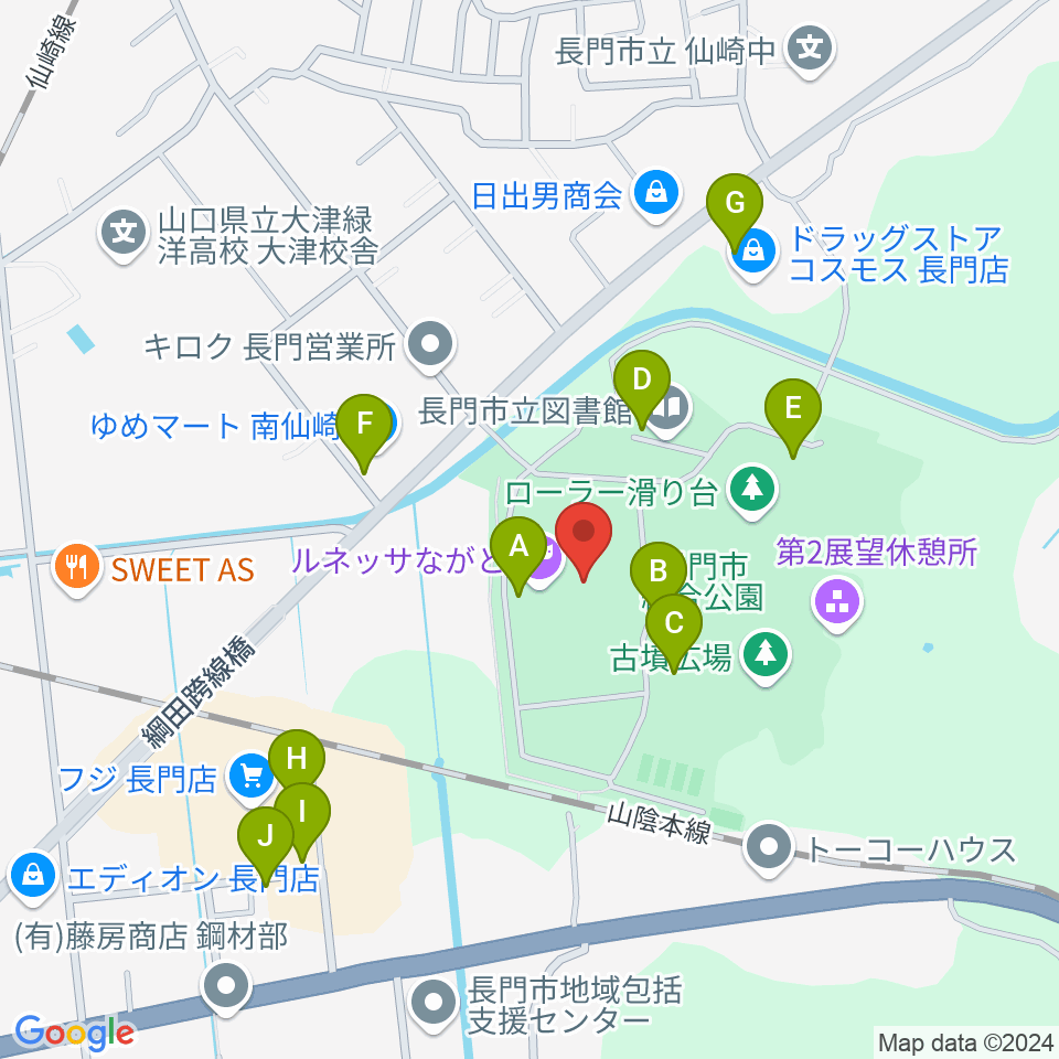 山口県立劇場 ルネッサながと周辺の駐車場・コインパーキング一覧地図