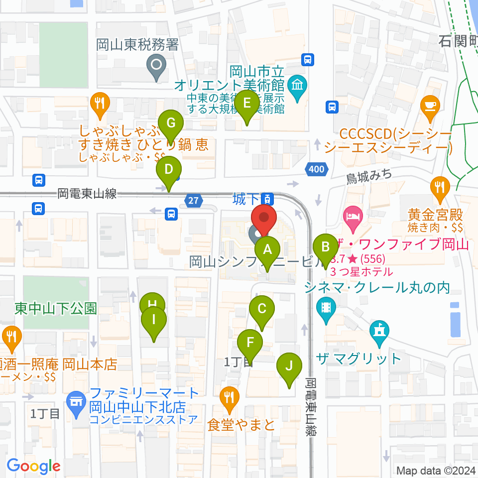 岡山シンフォニーホール周辺の駐車場・コインパーキング一覧地図