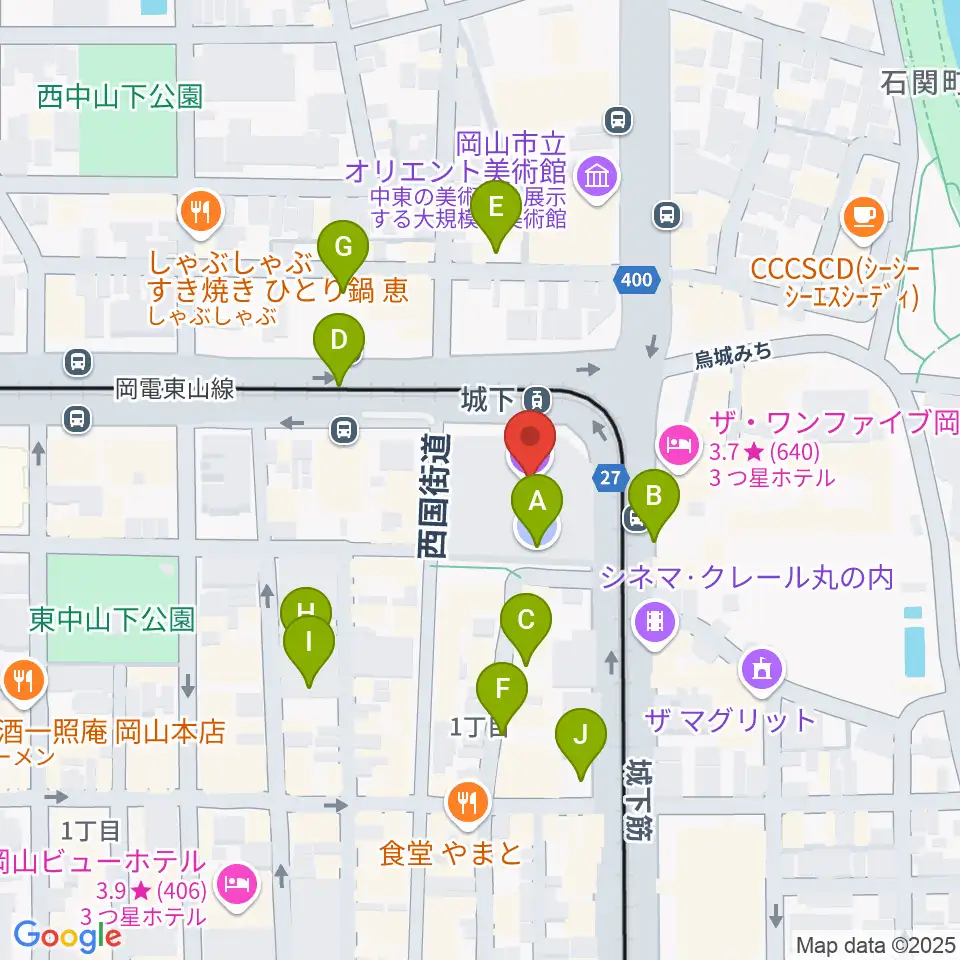 岡山シンフォニーホール周辺の駐車場・コインパーキング一覧地図