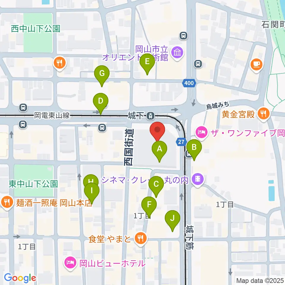 岡山シンフォニーホール周辺の駐車場・コインパーキング一覧地図