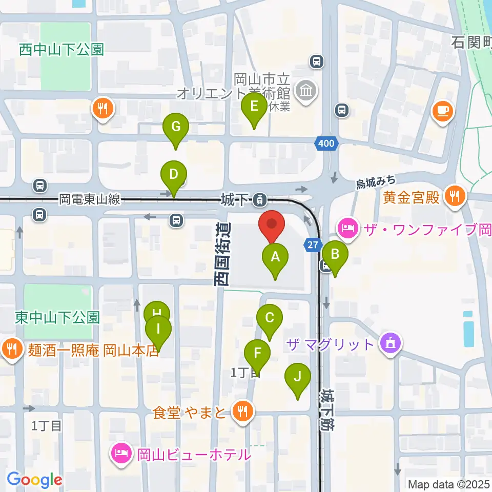 岡山シンフォニーホール周辺の駐車場・コインパーキング一覧地図